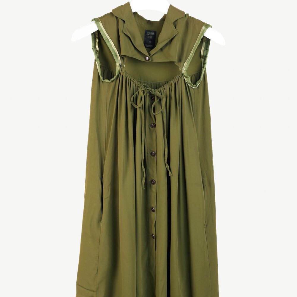 Jean Paul Gaultier Green Crepe Buttoned Sleeveless Keyhole Dress